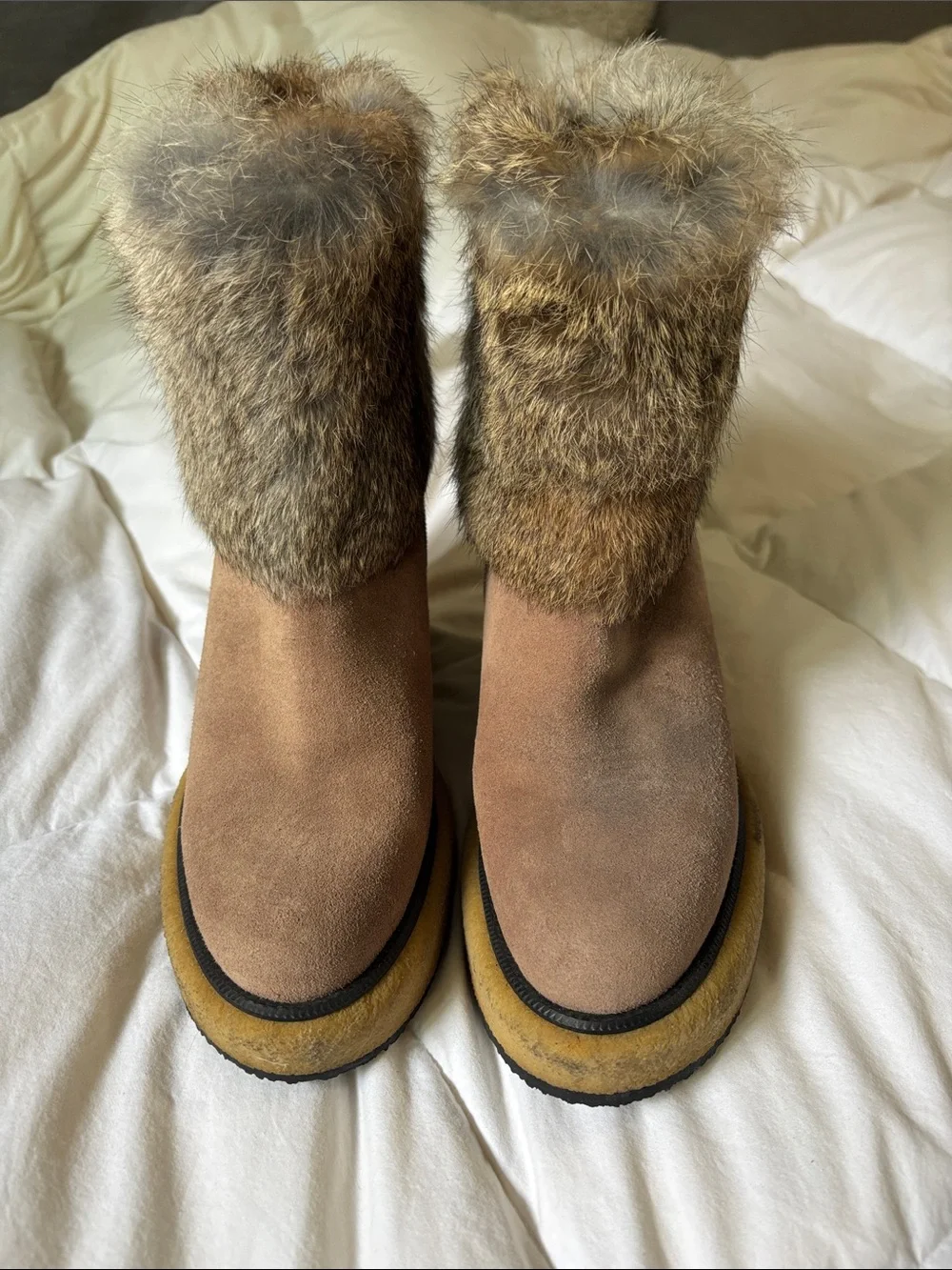 Paloma Barcelo Tan Suede Winter Boots with Faux Fur Cuff